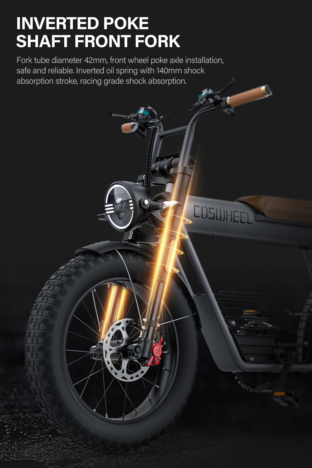 Coswheel CT20 1500W Fat Tire Electric Bike – 20" Moped-Style E-Bike for Adults, 48V 25Ah, Off-Road/Mountain