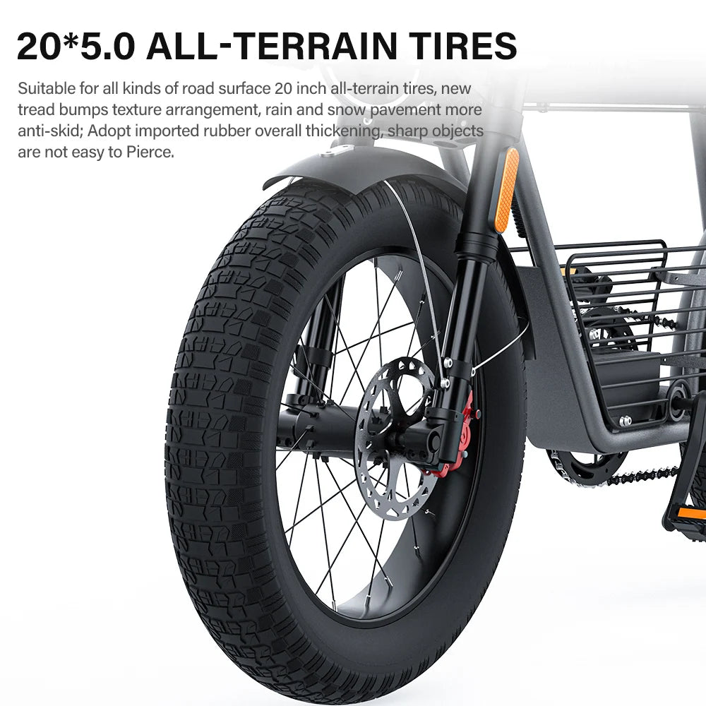 Coswheel CT20 1500W Fat Tire Electric Bike – 20" Moped-Style E-Bike for Adults, 48V 25Ah, Off-Road/Mountain