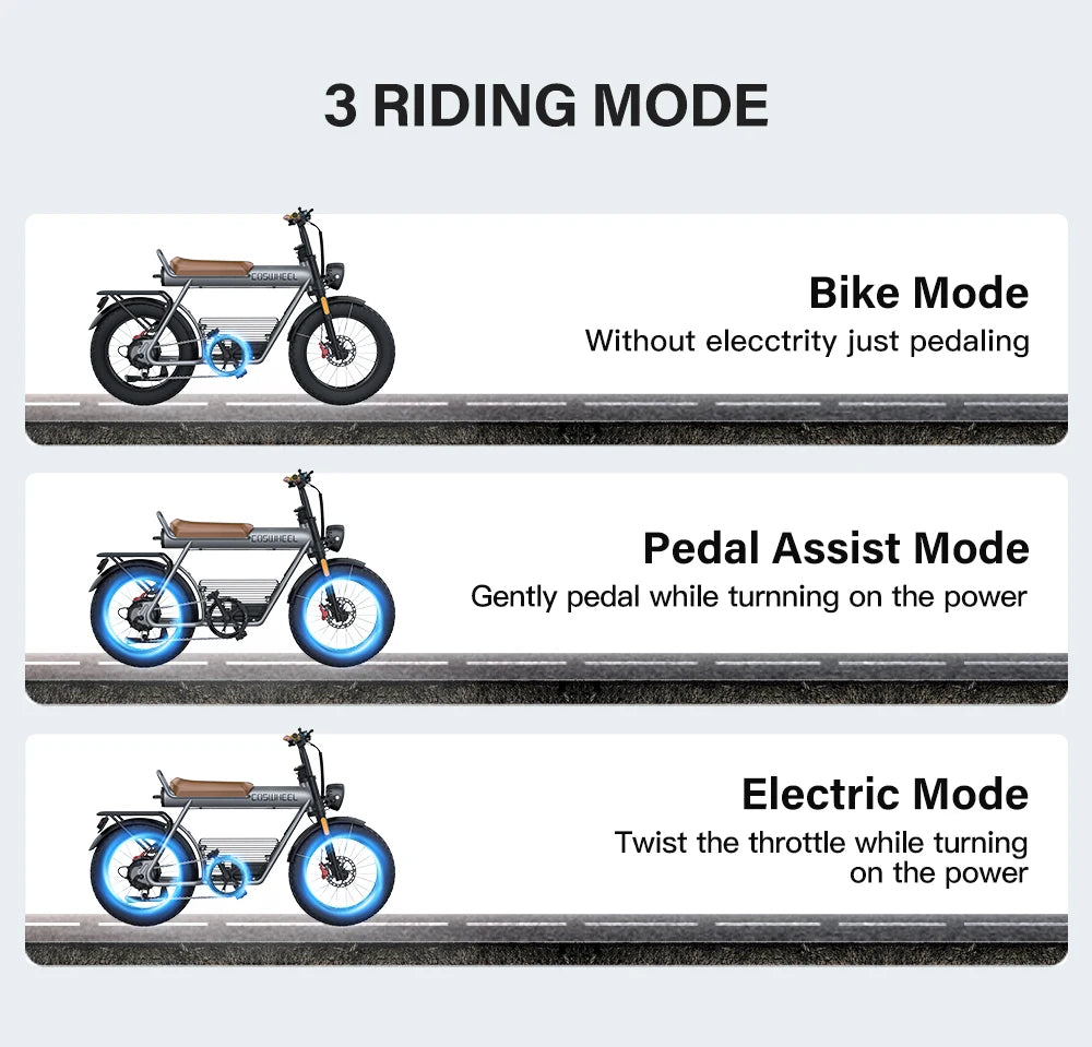 Coswheel CT20 1500W Fat Tire Electric Bike – 20" Moped-Style E-Bike for Adults, 48V 25Ah, Off-Road/Mountain