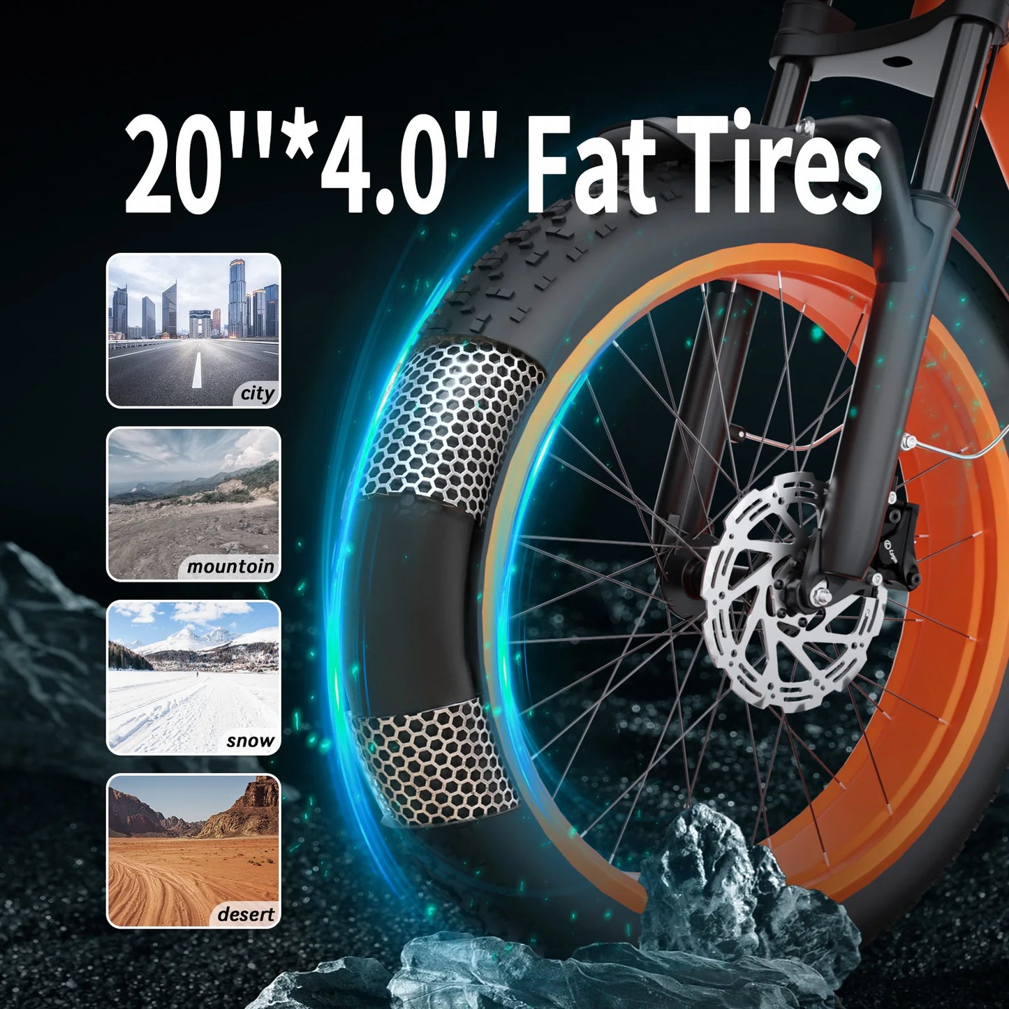 52V 1200W Fat Tire Electric Bike – Hybrid Mountain E-Bike, 20Ah Battery