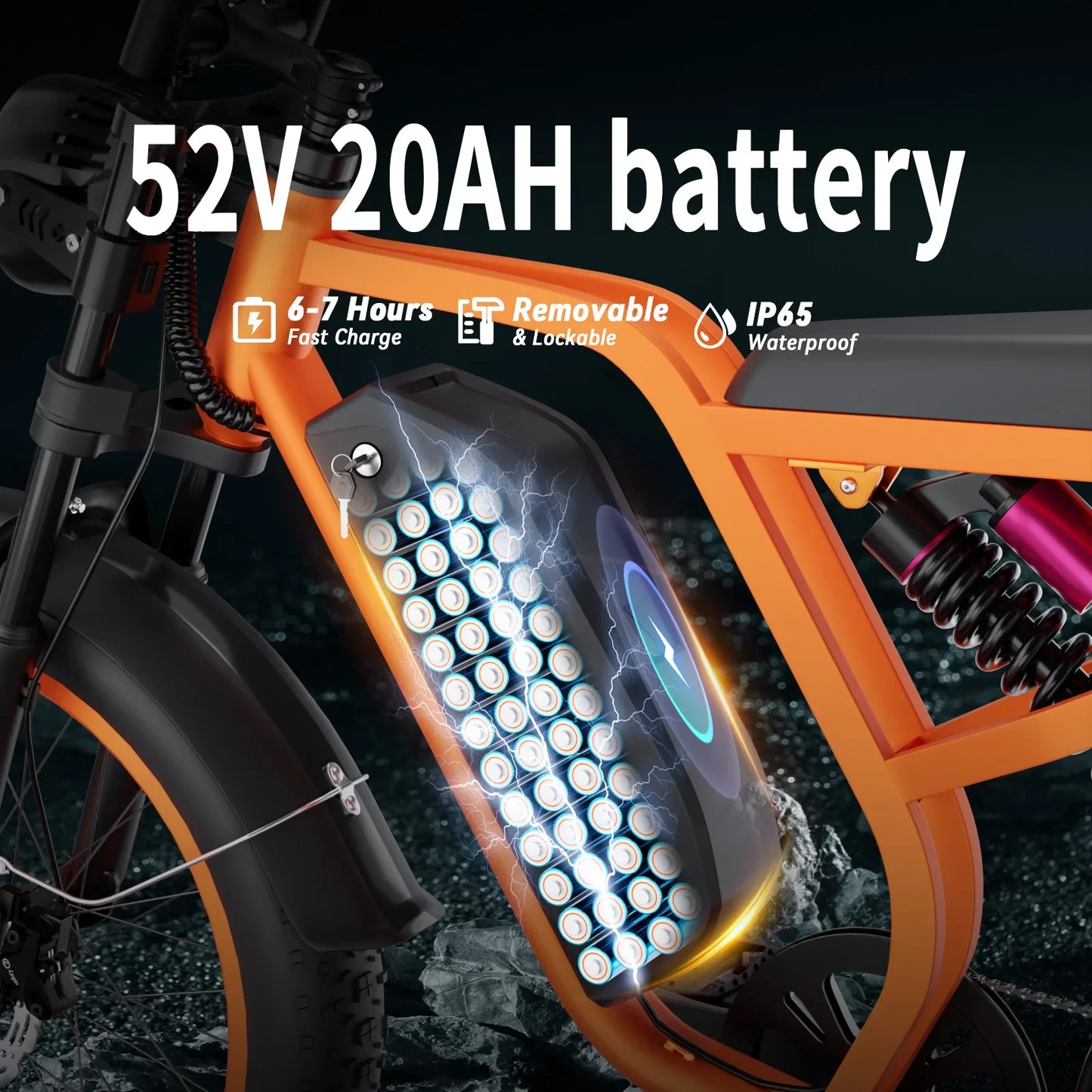 52V 1200W Fat Tire Electric Bike – Hybrid Mountain E-Bike, 20Ah Battery