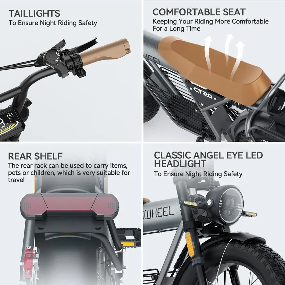 Coswheel CT20 1500W Fat Tire Electric Bike – 20" Moped-Style E-Bike for Adults, 48V 25Ah, Off-Road/Mountain