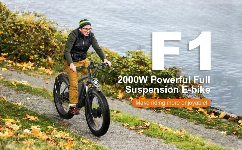 F1 2000W Dual-Motor Fat Tire Electric Bike – 48V 22Ah, 26" Tires, Hydraulic Brakes, Adult Snow/Beach/Mountain E-Bike