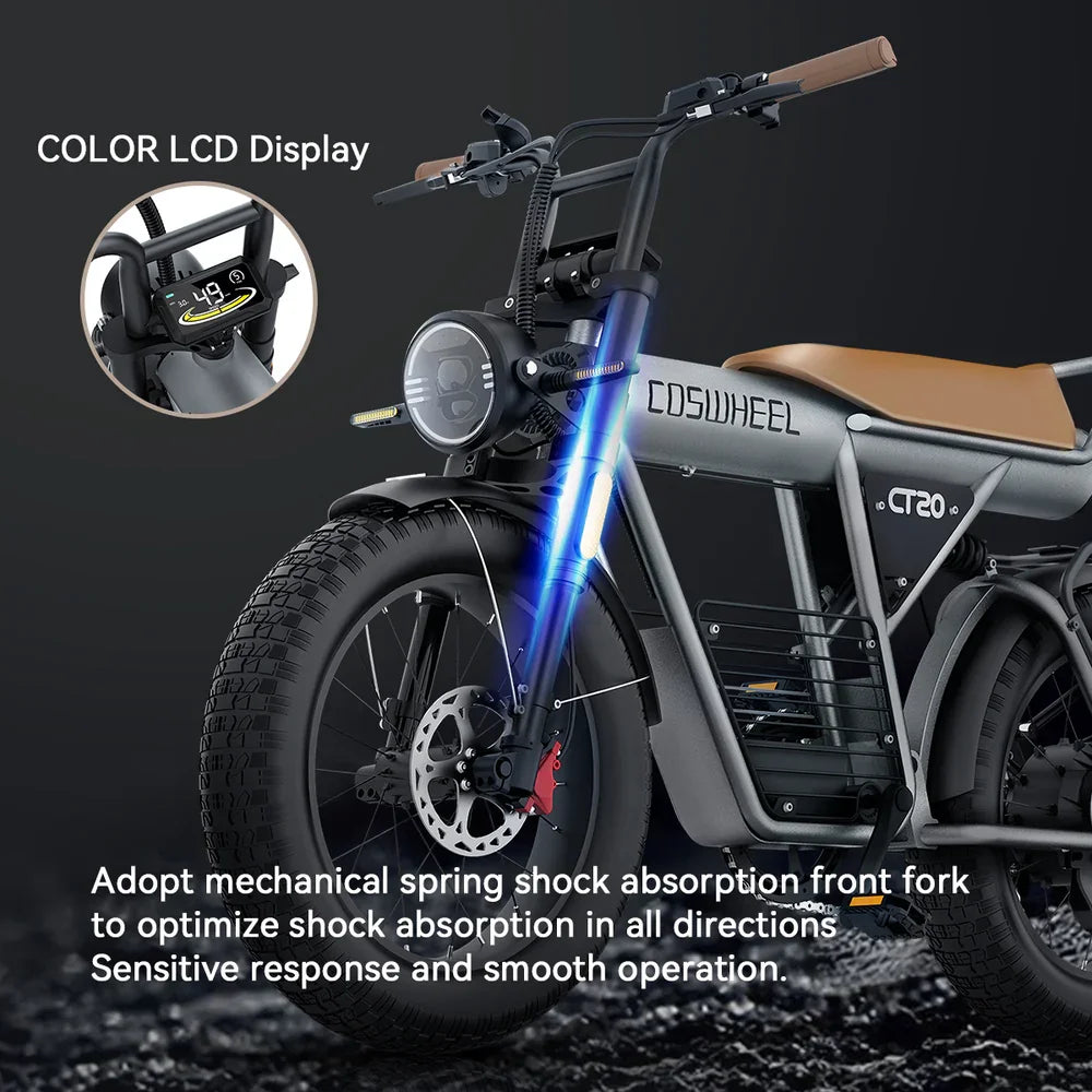 Coswheel CT20 1500W Fat Tire Electric Bike – 20" Moped-Style E-Bike for Adults, 48V 25Ah, Off-Road/Mountain