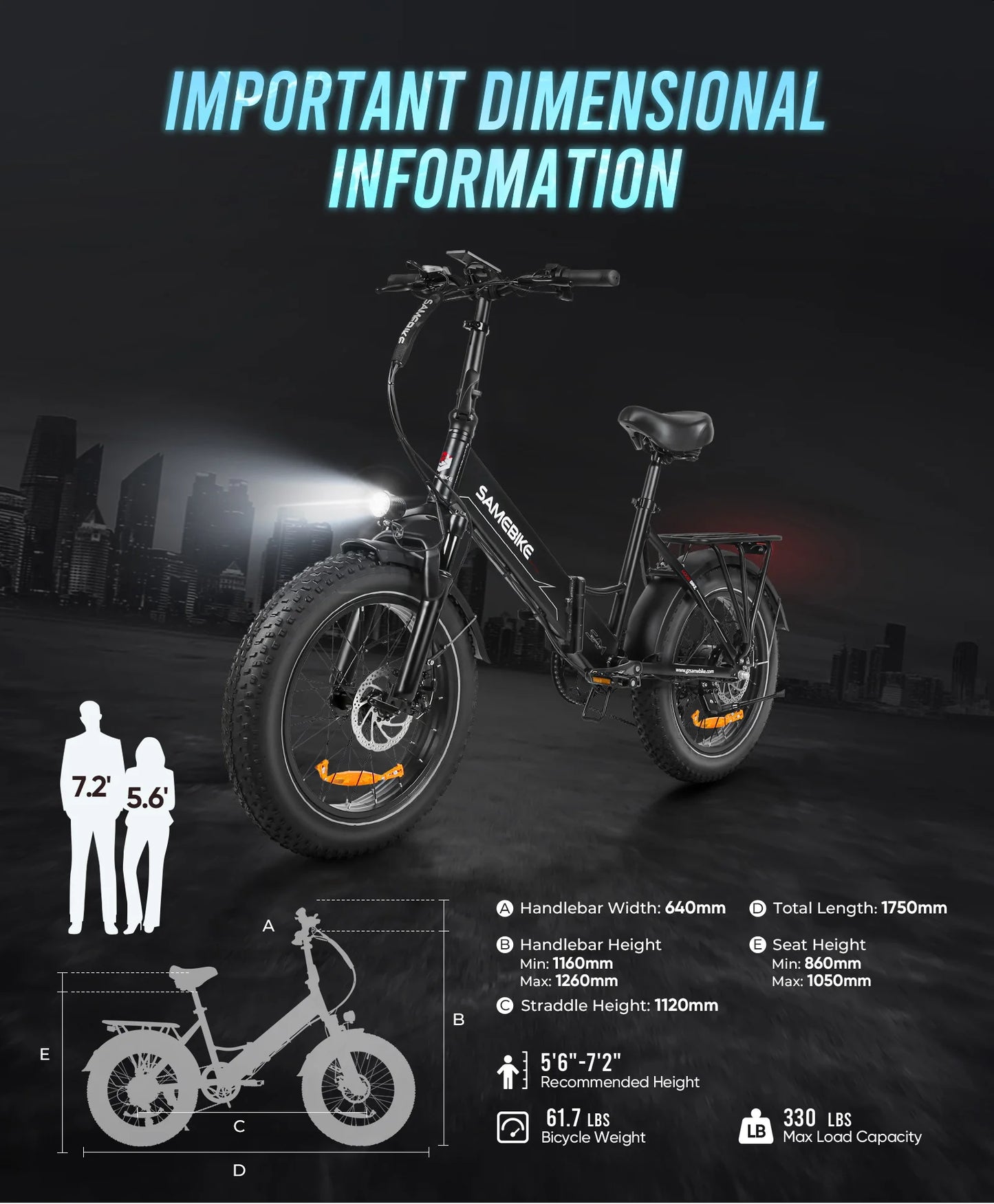 750W Folding Fat Tire Electric Bike — 48V 13Ah, 20", 7-Speed