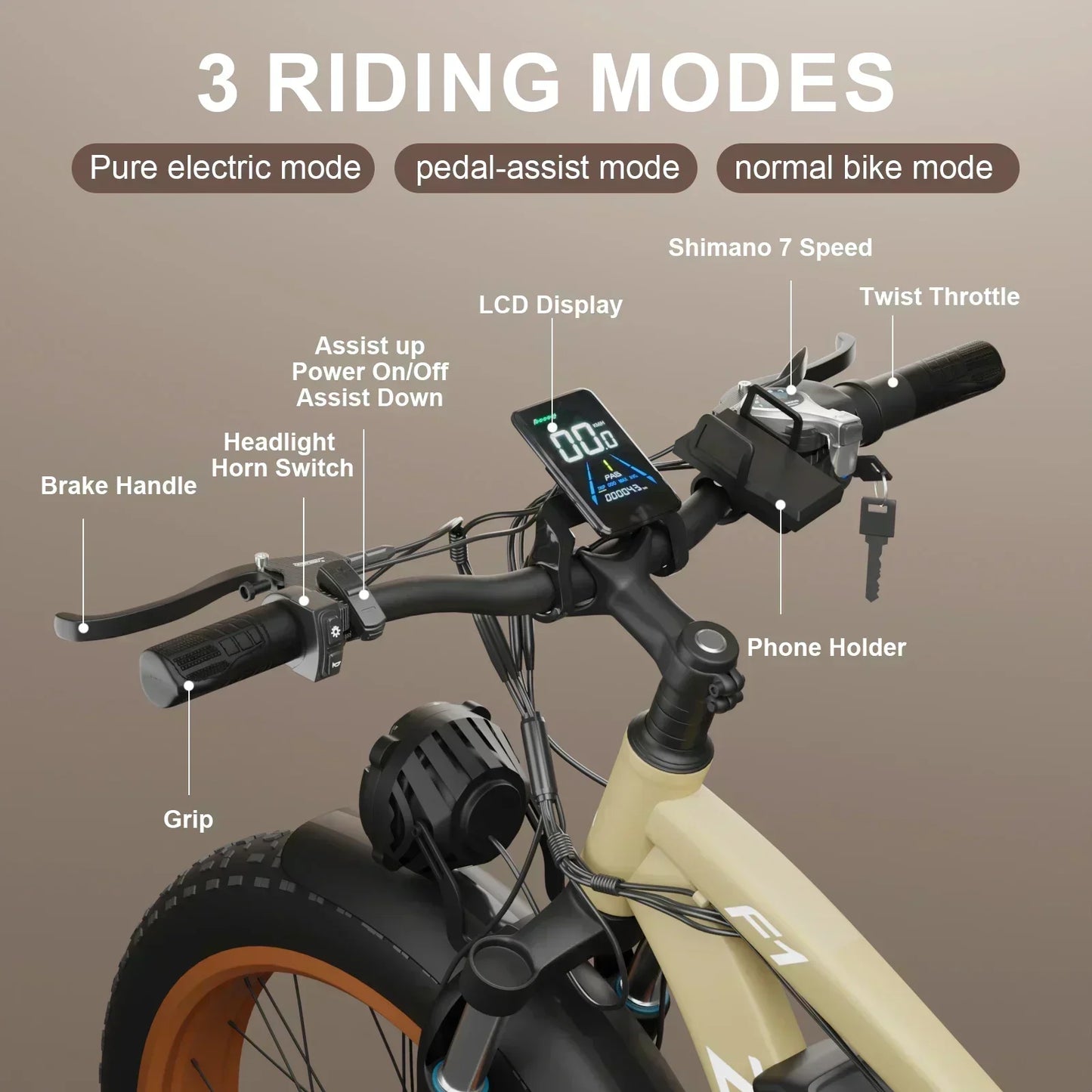 F1 2000W Dual-Motor Fat Tire Electric Bike – 48V 22Ah, 26" Tires, Hydraulic Brakes, Adult Snow/Beach/Mountain E-Bike