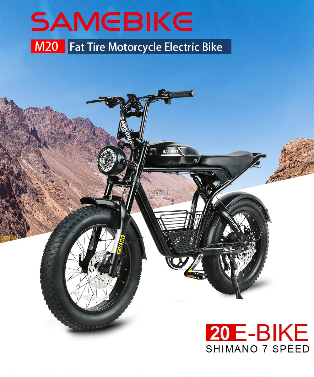 2000W Fat Tire Electric Bike – 48V 36Ah Detachable Battery, 20" Off-Road, High-Carbon Steel Frame