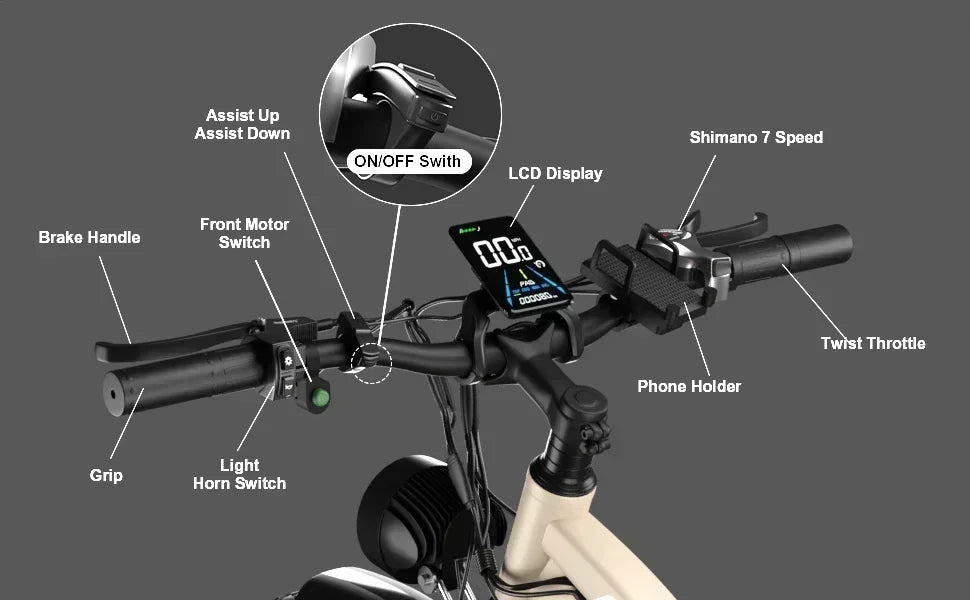 F1 2000W Dual-Motor Fat Tire Electric Bike – 48V 22Ah, 26" Tires, Hydraulic Brakes, Adult Snow/Beach/Mountain E-Bike