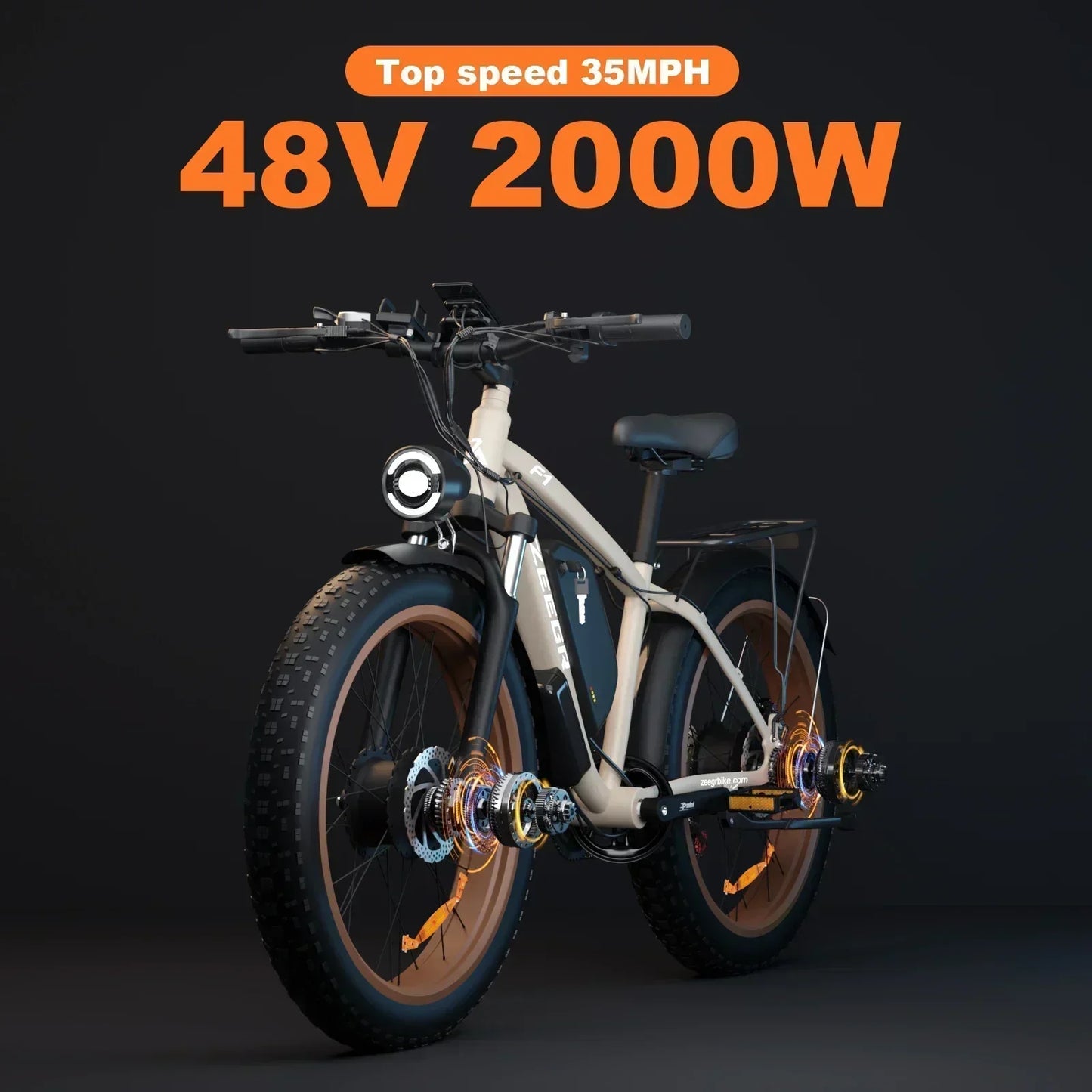 F1 2000W Dual-Motor Fat Tire Electric Bike – 48V 22Ah, 26" Tires, Hydraulic Brakes, Adult Snow/Beach/Mountain E-Bike