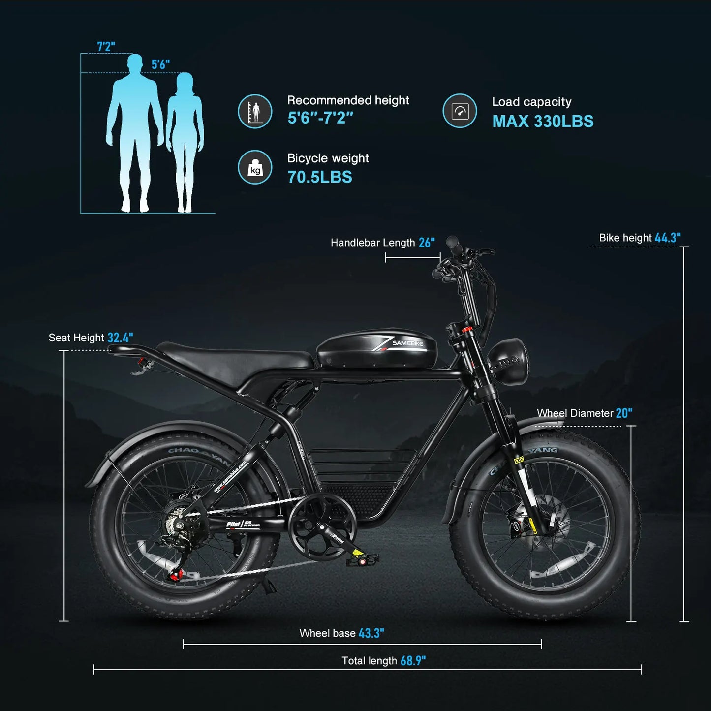 2000W Fat Tire Electric Bike – 48V 36Ah Detachable Battery, 20" Off-Road, High-Carbon Steel Frame
